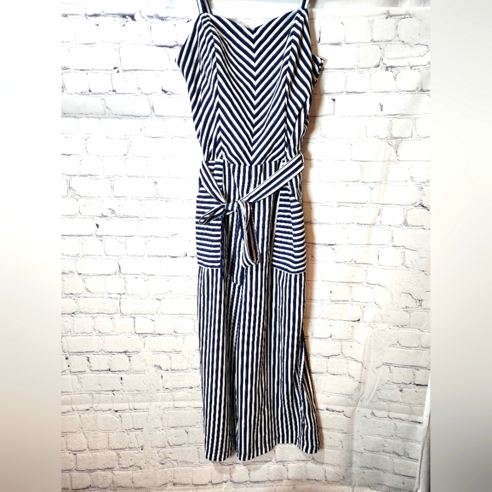 Womens Jumpsuit, Blue & white pin stripe, Size 12